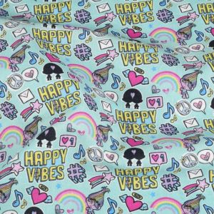 Baumwolle popeline trolls happy vibes hellblau