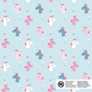Baumwolle popeline einhörner hellblau