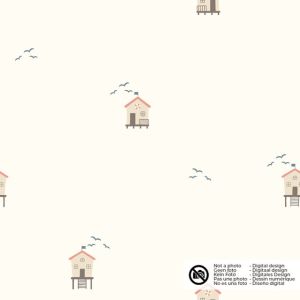 Baumwolljersey strandhäuser offwhite