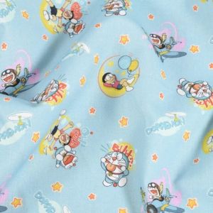 Baumwolle popeline doraemon & friends hellblau