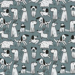 Sweat/french terry digitaldruck hunden stahlblau