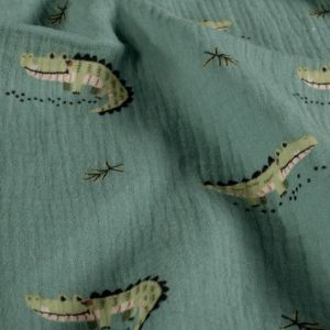 Baumwoll musselin krokodile indigo