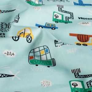 Baumwolle popeline fahrzeuge babyblau