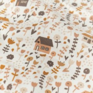 Baumwolljersey häuser mit blumen offwhite