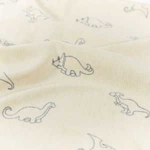 Stretch frottee bedruckt dinos beige