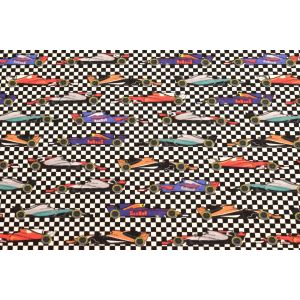 100x150 cm baumwolljersey rennwagen auf finish fahne schwarz/weiß/multicolor