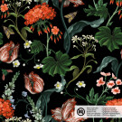 Samt Stoff Digitaldruck Blumen schwarz