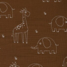 Baumwoll Musselin Giraffen und Elefanten braun