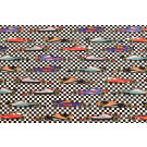 100x150 cm Baumwolljersey Rennwagen auf Finish Fahne schwarz/weiß/multicolor