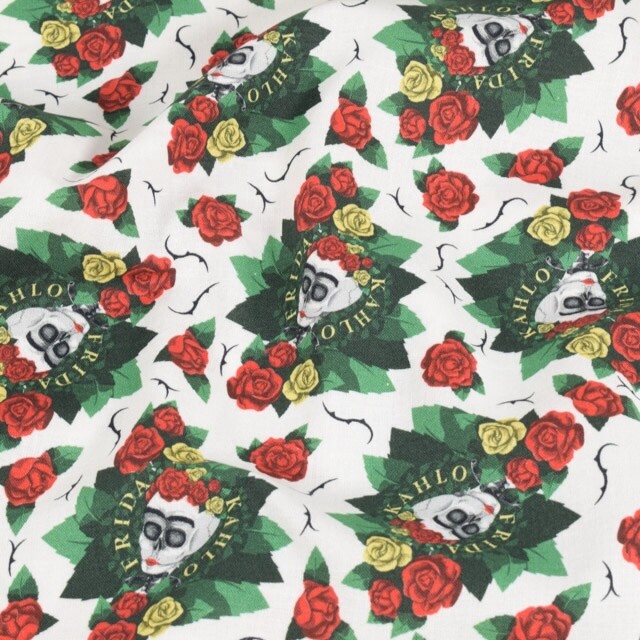 Baumwolle Popeline Frida Khalo weiß